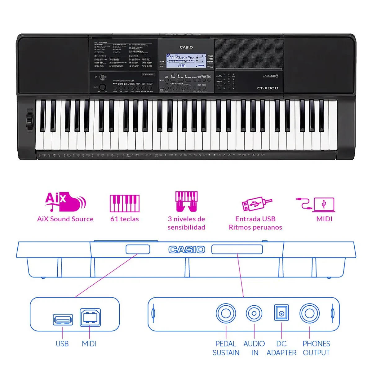 CASIO - TECLADO CT-X800 PACK SEMI PROFESIONAL