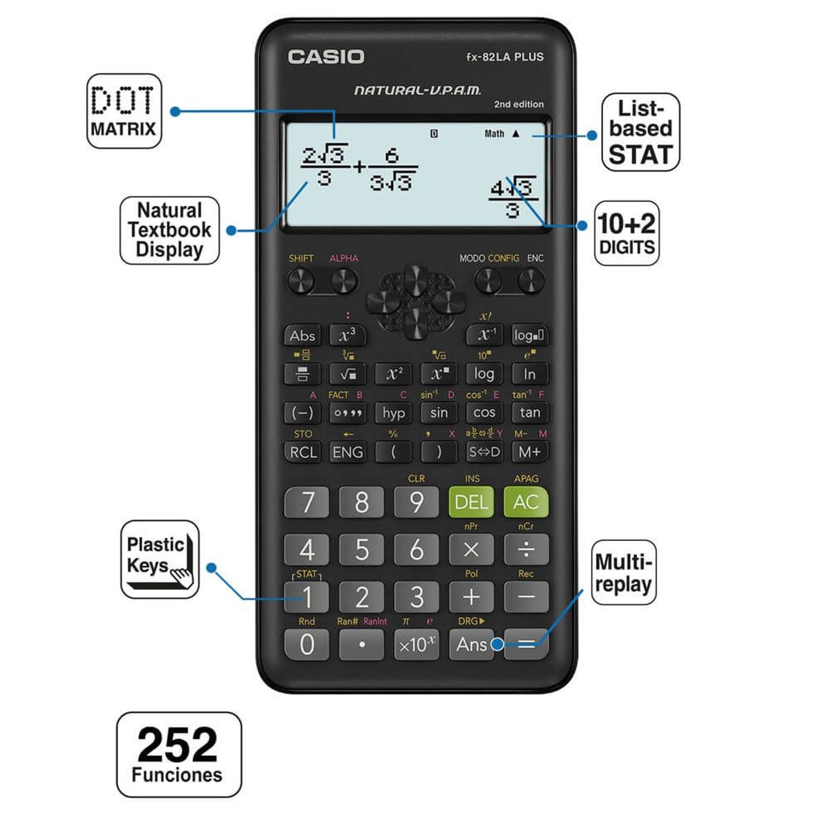 CASIO - Calculadora Casio Fx-82la PLUS 2da Edición Negro
