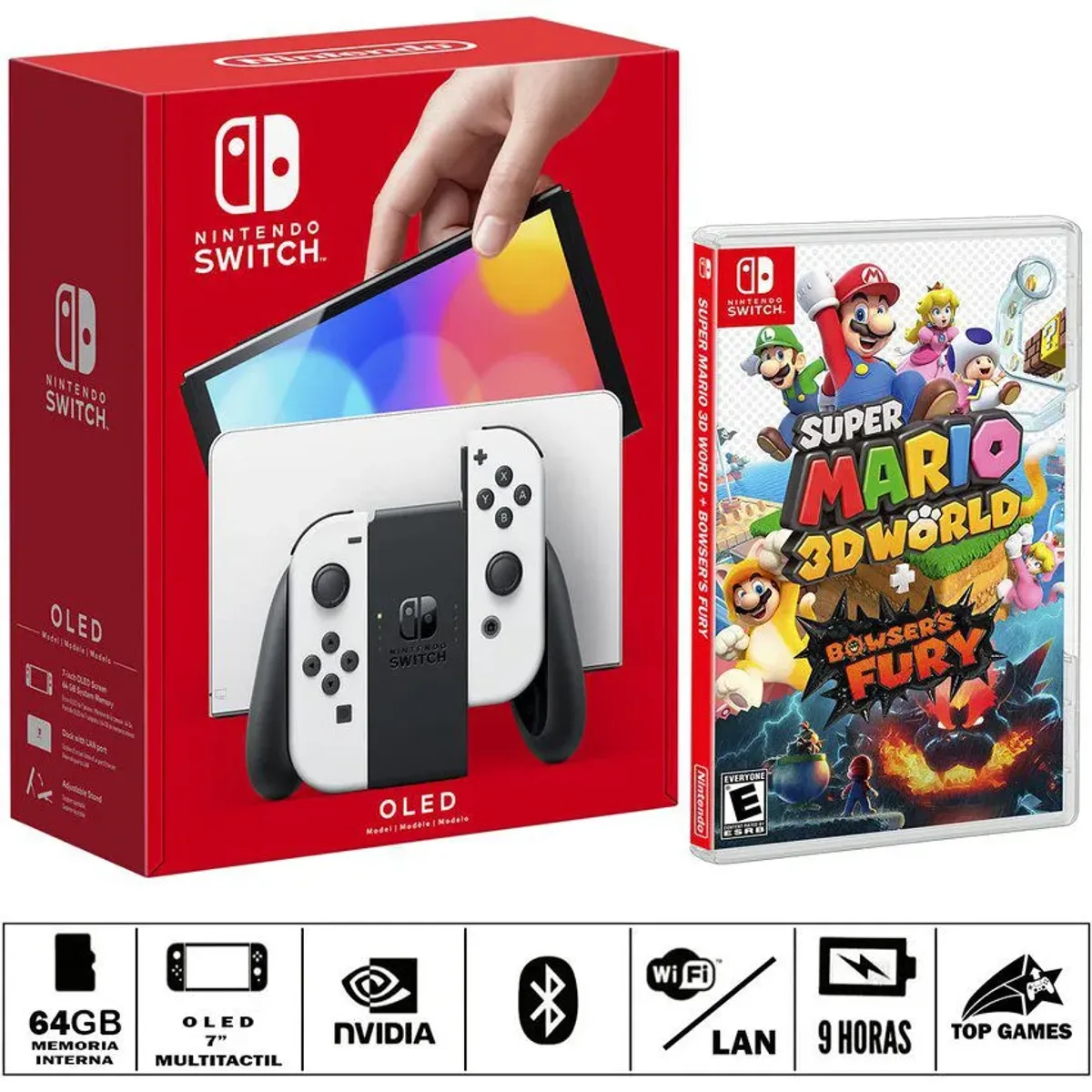 Nintendo - Consola nintendo switch oled blanco + mario 3d world