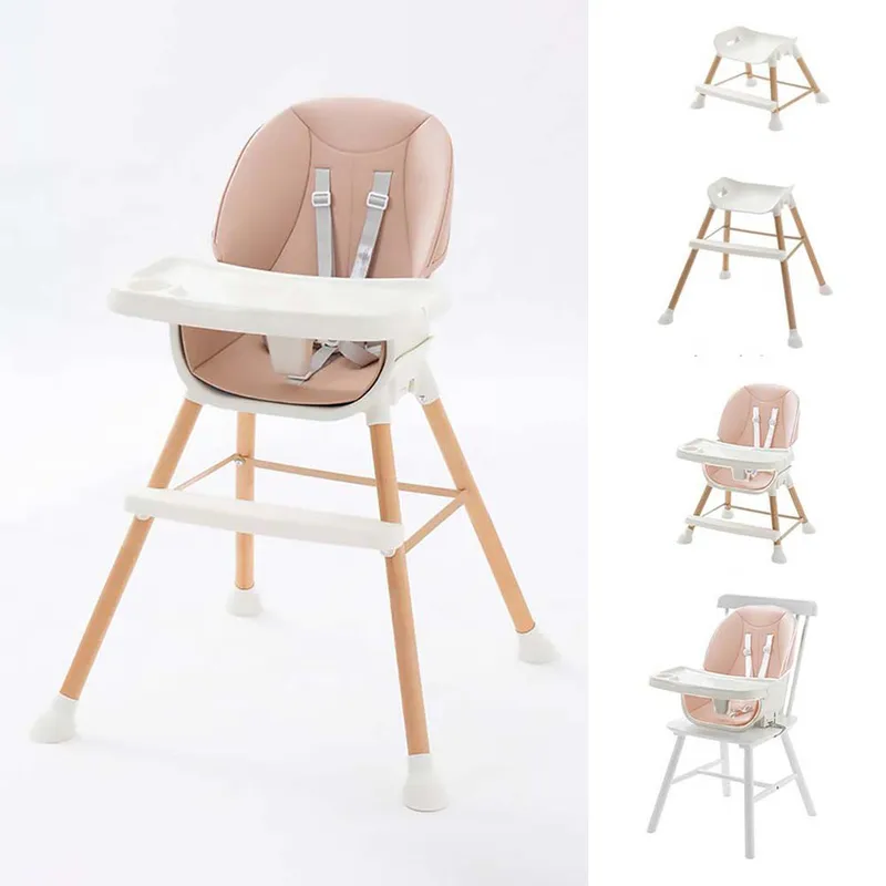 BABYKISS - SILLA DE COMER DE MADERA PARA BEBES 5 EN 1 DE LUJO ROSA