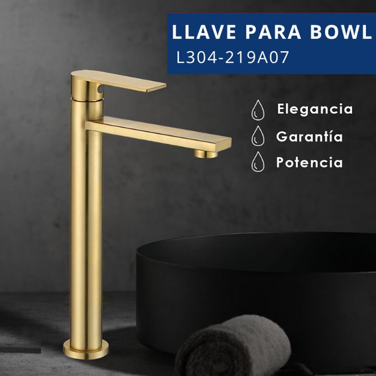 XM - LLAVE DE LAVATORIO ALTO DORADO L304-219A07