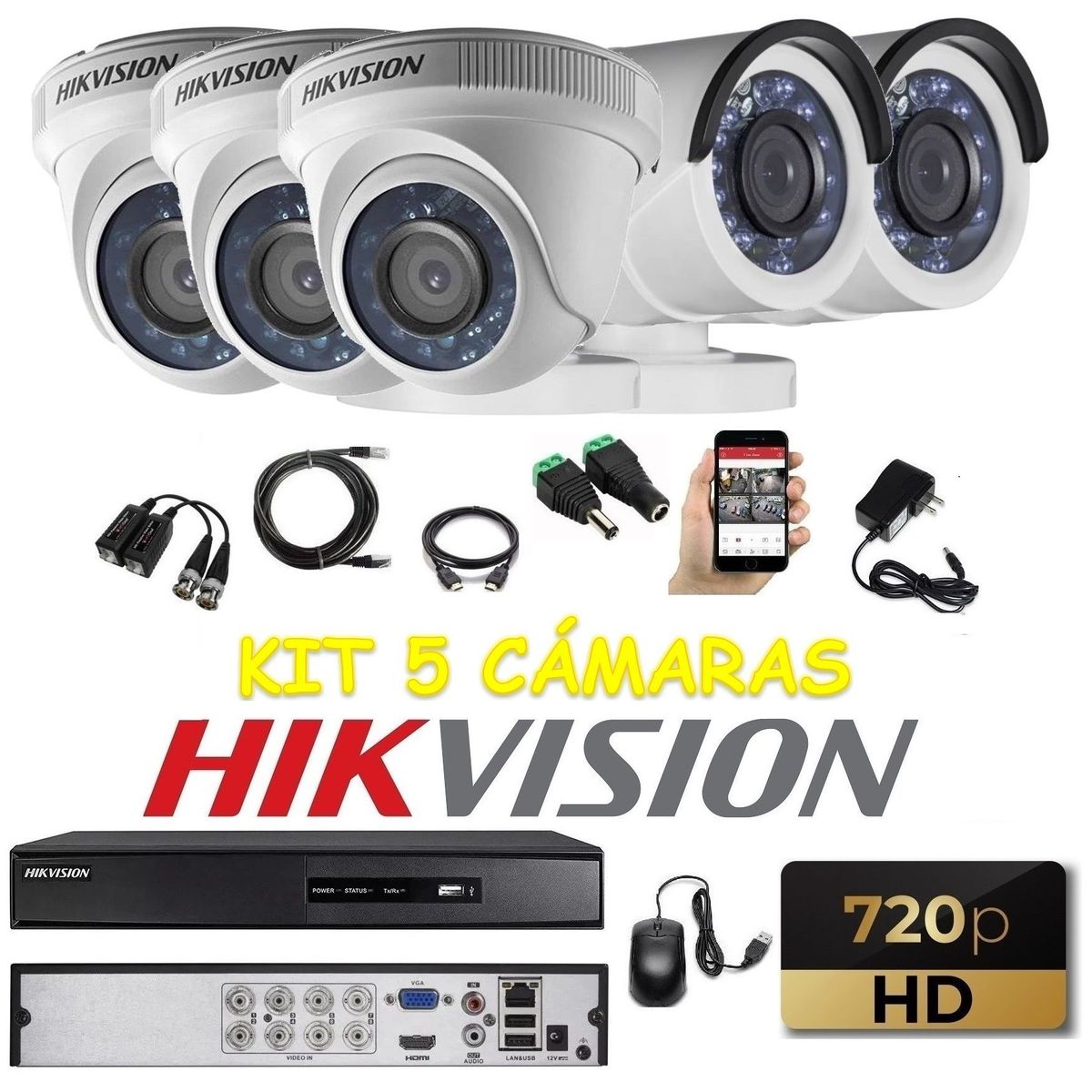 HIKVISION - kit 5 Cámaras Seguridad HD Hikvision