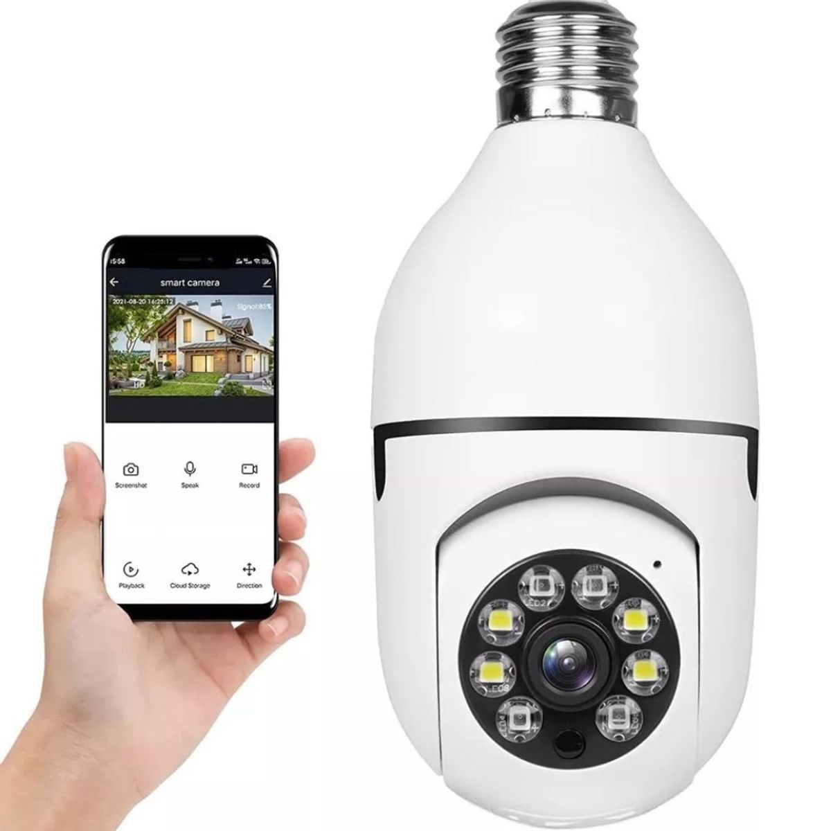 INSPIRA MARKET - Foco camara espia de seguridad videovigilancia Hd 360° Wifi altavoz en vivo