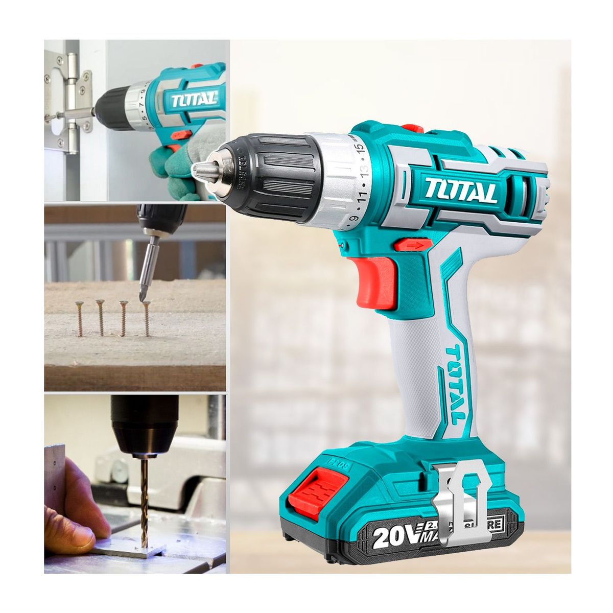 TOTAL TOOLS - Taladro Atornillador Inalámbrico Batería 20v Total x2 Bat +47 Accs