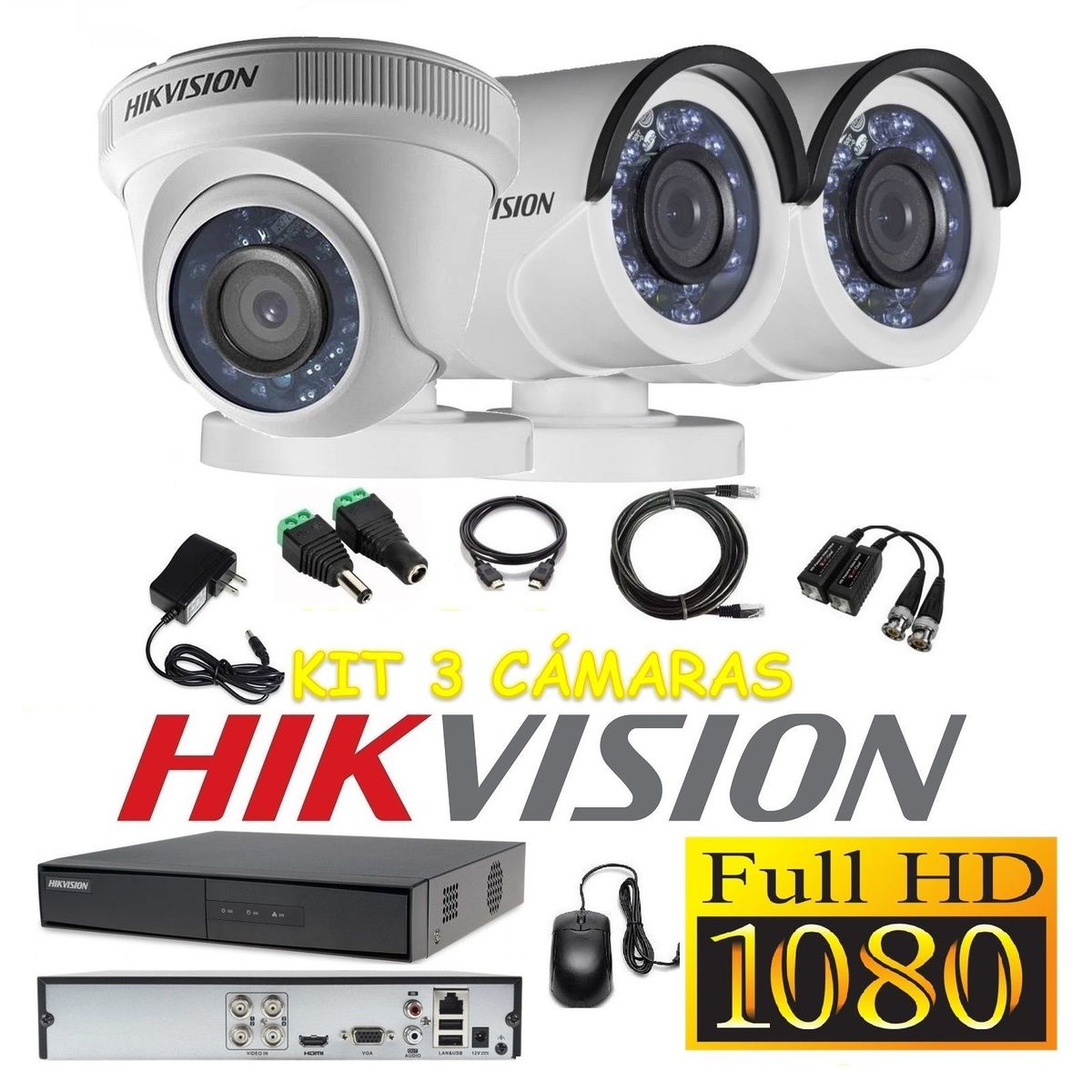 HIKVISION - kit 3 Cámaras Seguridad FULLHD 720p Hikvision