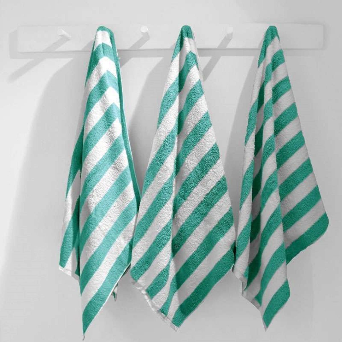 SLEEPER - Toalla de Piscina Modelo Buzios 520grs  Rayas Blancas y Turquesas