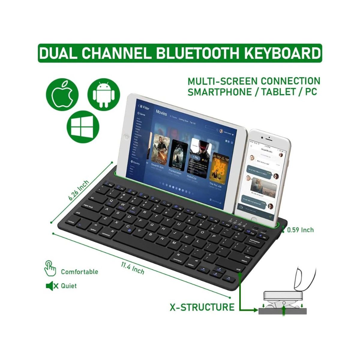 GENERICO - Teclado Universal Bluetooth Doble Canal y Soporte para Celular Tablet