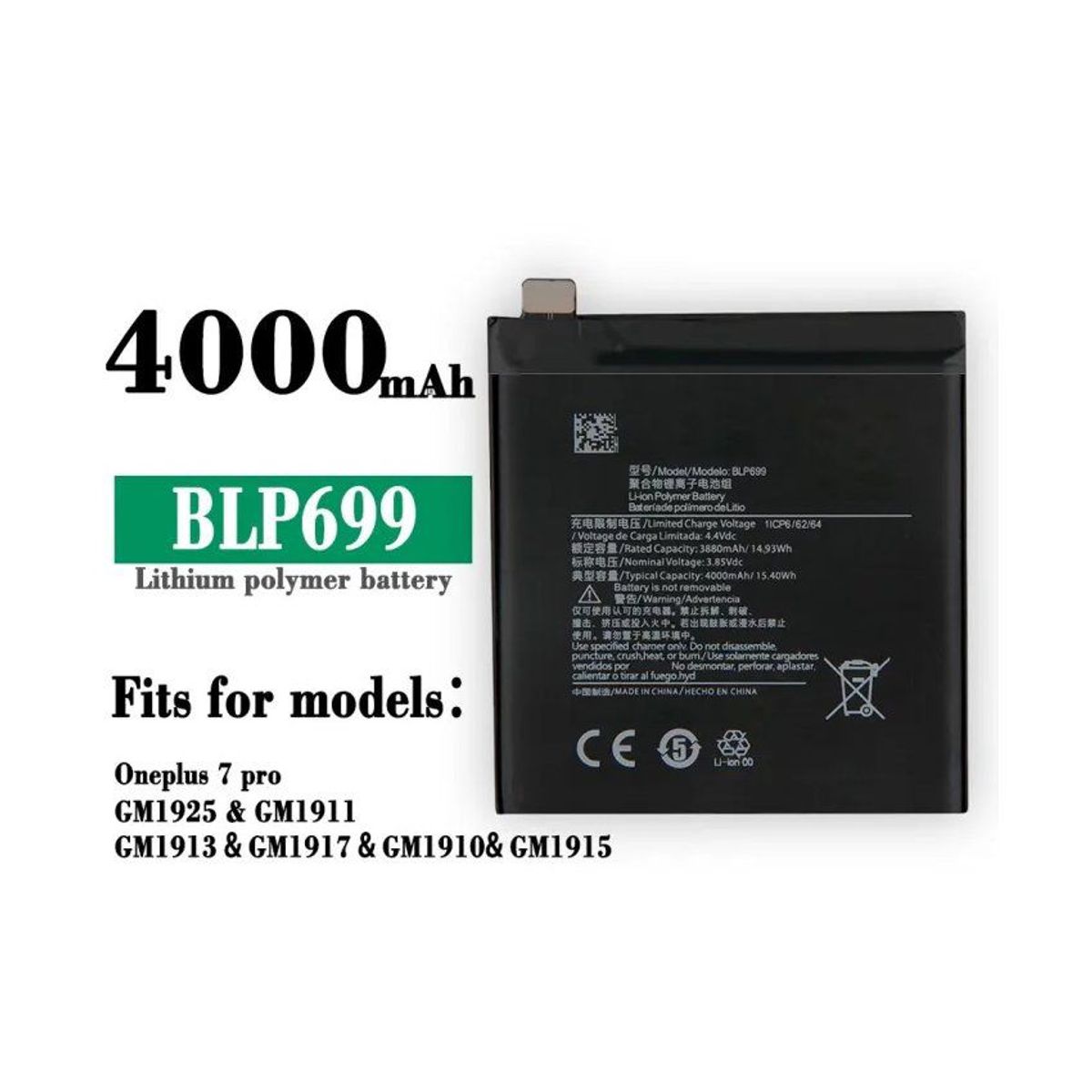 GENERICO - Bateria one plus 7 pro  blp699  nuevo-negro