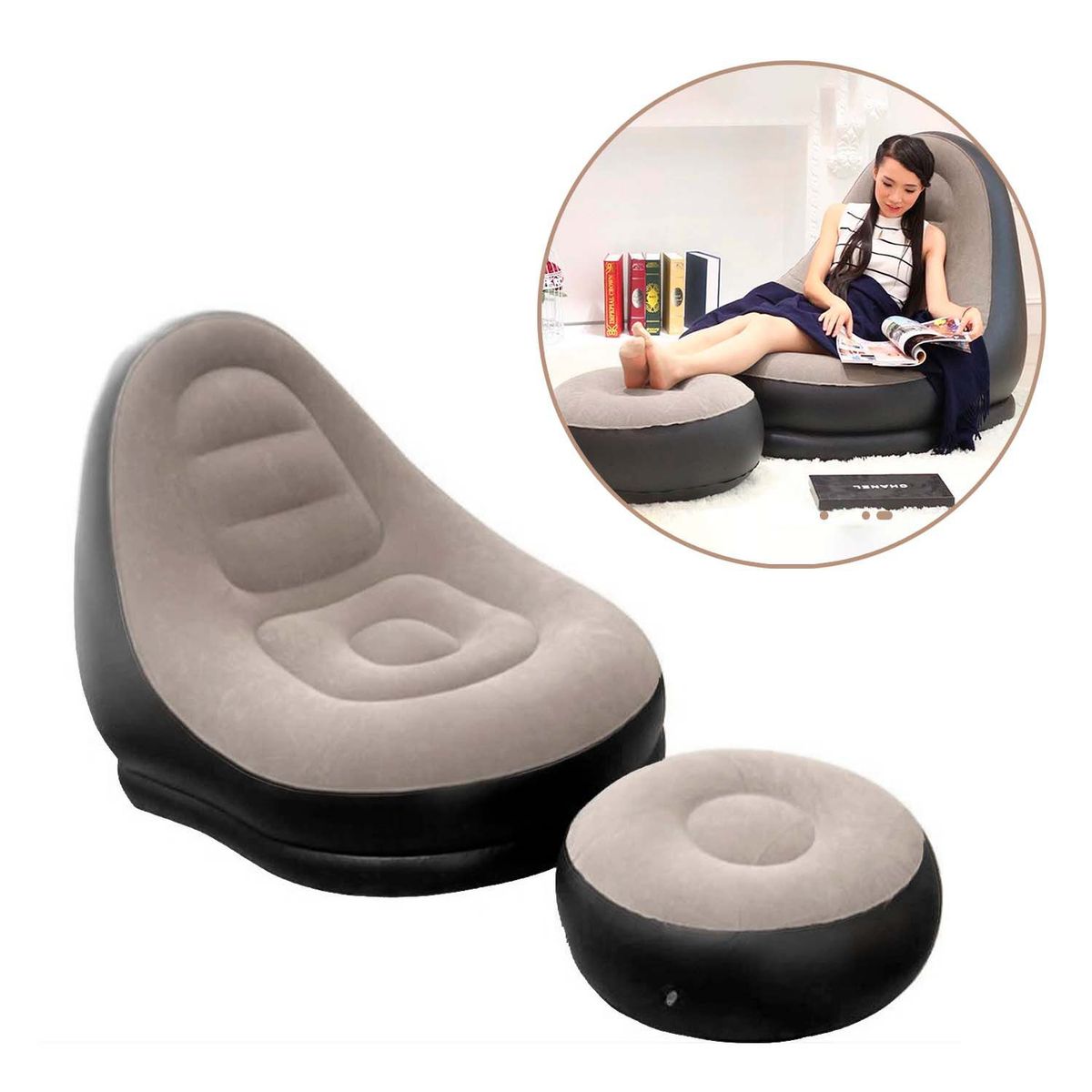 BUYPAL - Sillon Inflable Puff Reclinable Comodo Portatil Posapies