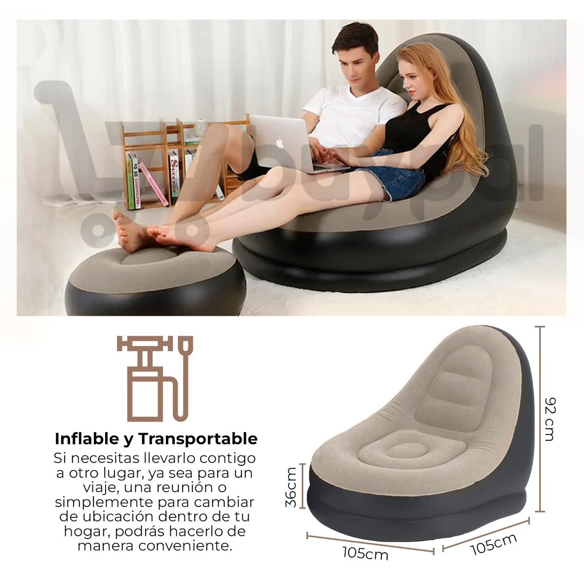 BUYPAL - Sillon Inflable Puff Reclinable Comodo Portatil Posapies