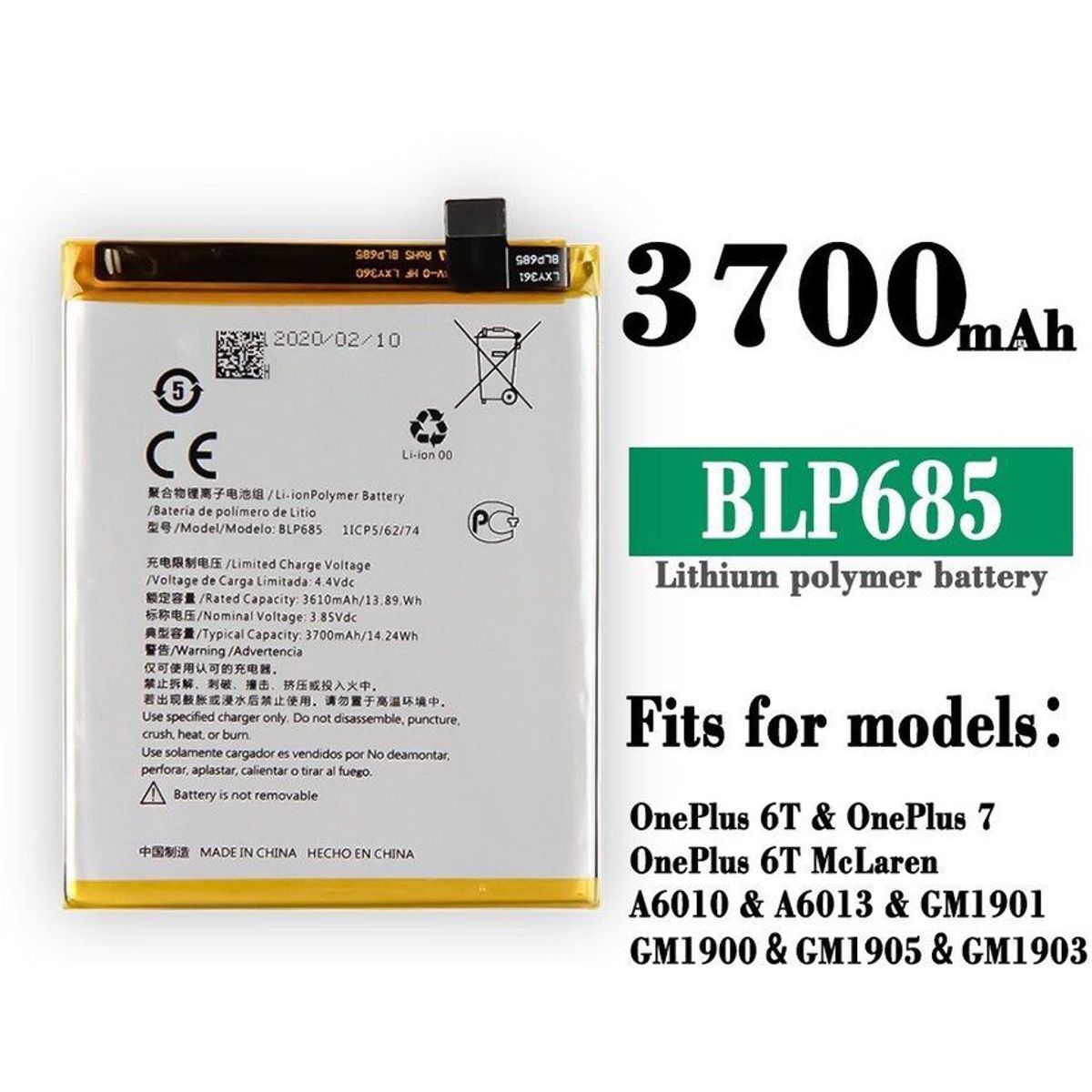 OEM - BATERIA ONE PLUS 6T - 7  BLP685  NUEVO-AMARILLO