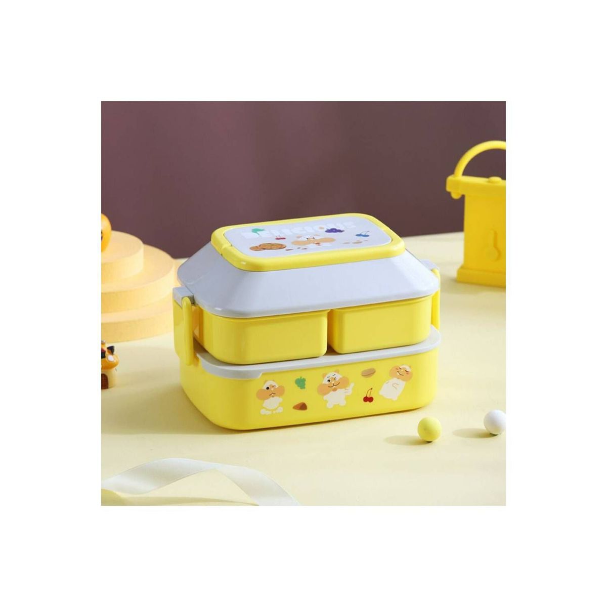 GENERICO - Lonchera De 3 Divisiones Con Cubierto Amarillo