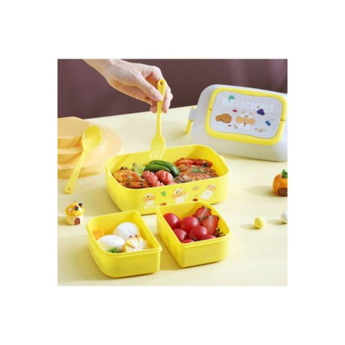 GENERICO - Lonchera De 3 Divisiones Con Cubierto Amarillo