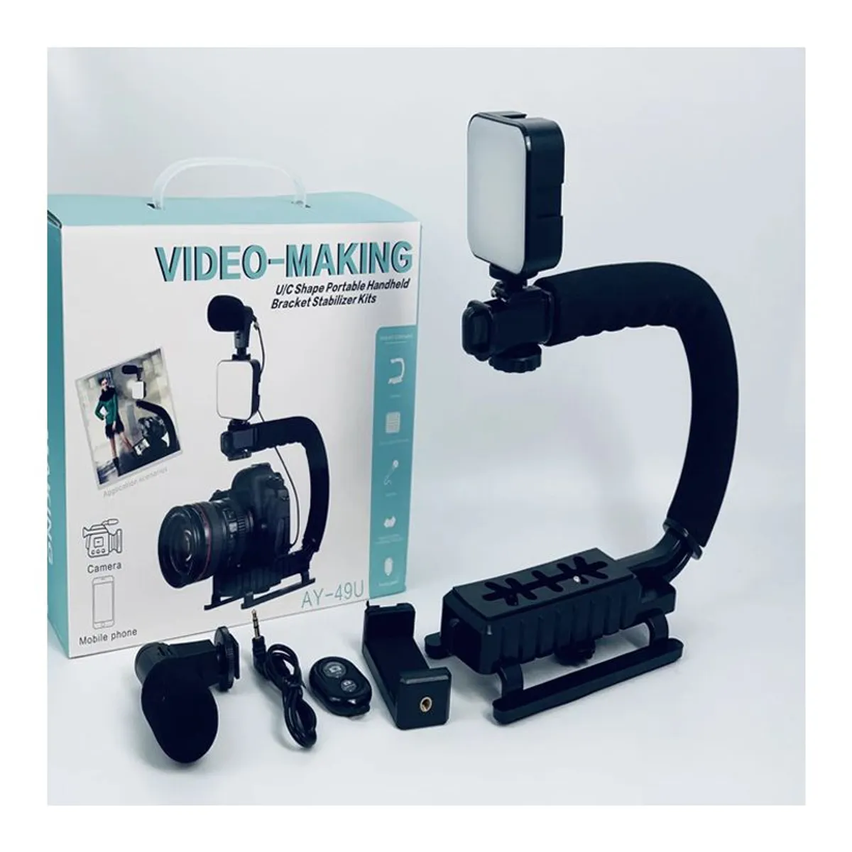 SEISA - Estabilizador para Cámara y Celular con Luz Led Micrófono y Control Remoto