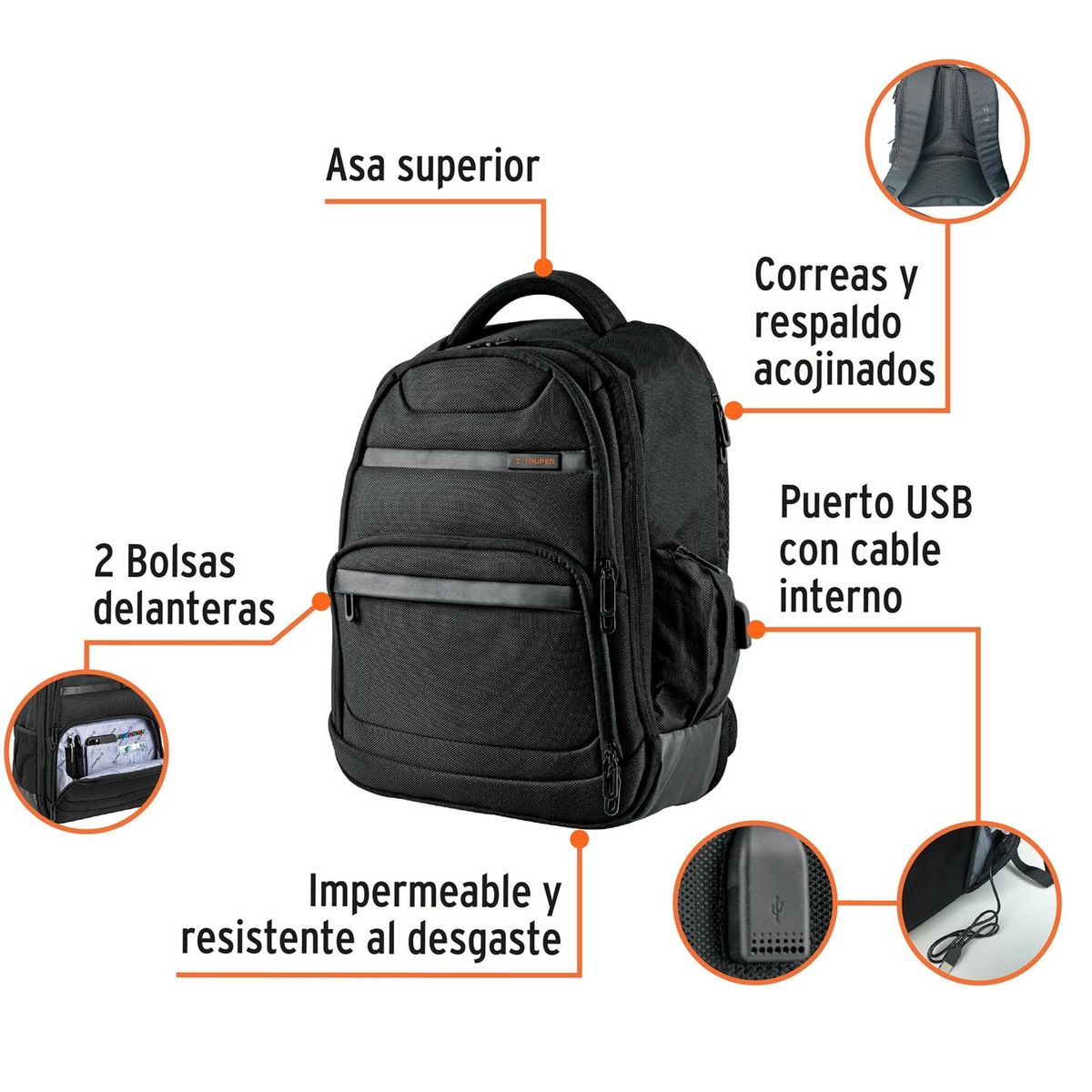 TRUPER - Combo Mochila Porta laptop Maleta deportiva viaje termo