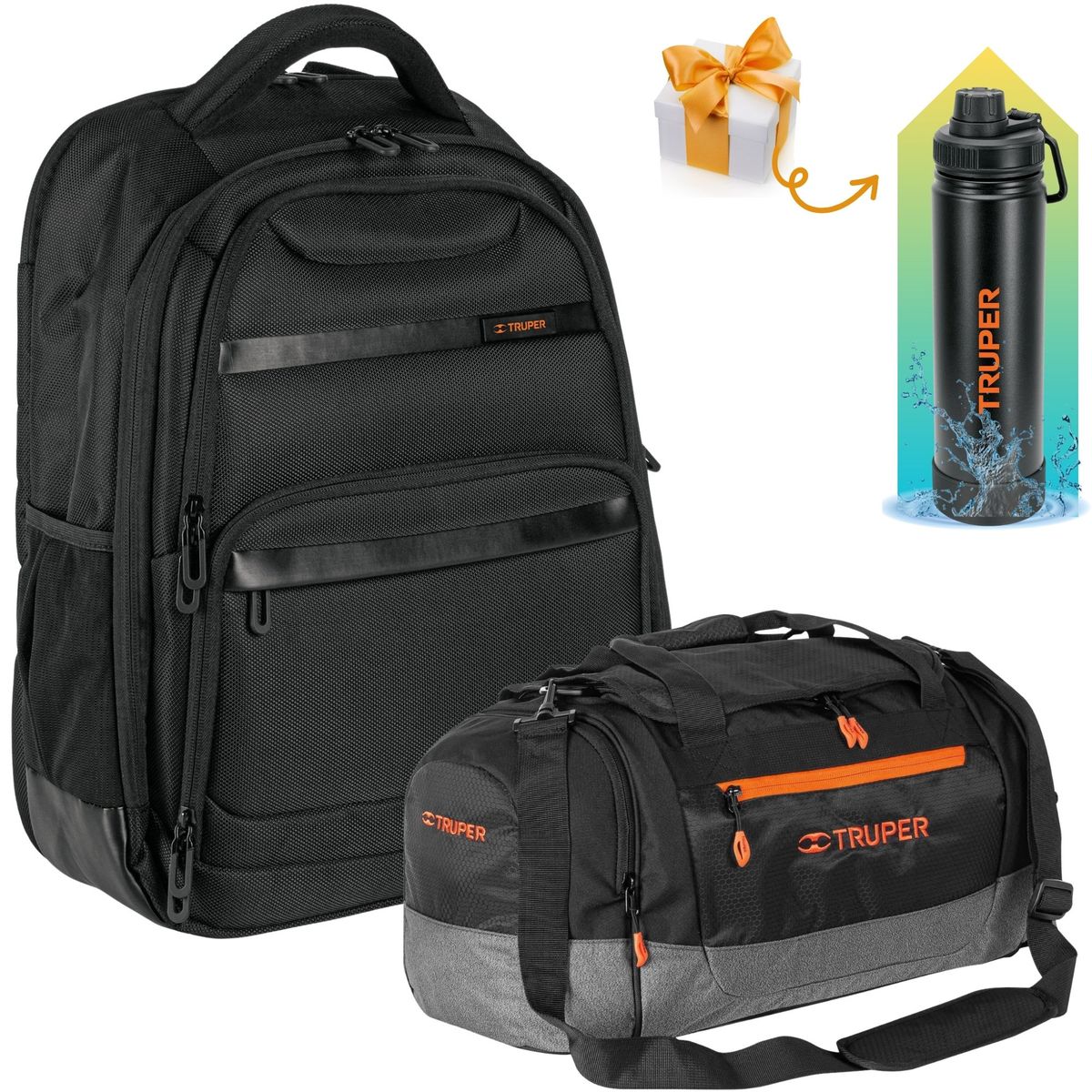 TRUPER - Combo Mochila Porta laptop Maleta deportiva viaje termo