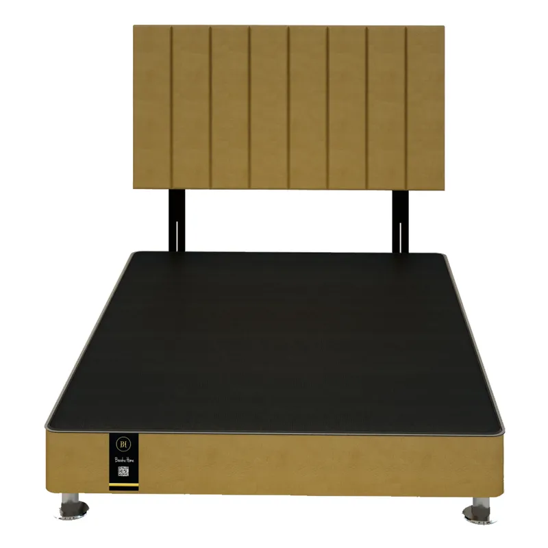 BARAKA HOME - Dormitorio Linz 1.53 x 2.03 + Cabecera Neuss Pata Desmontable Queen - Beige Oscuro