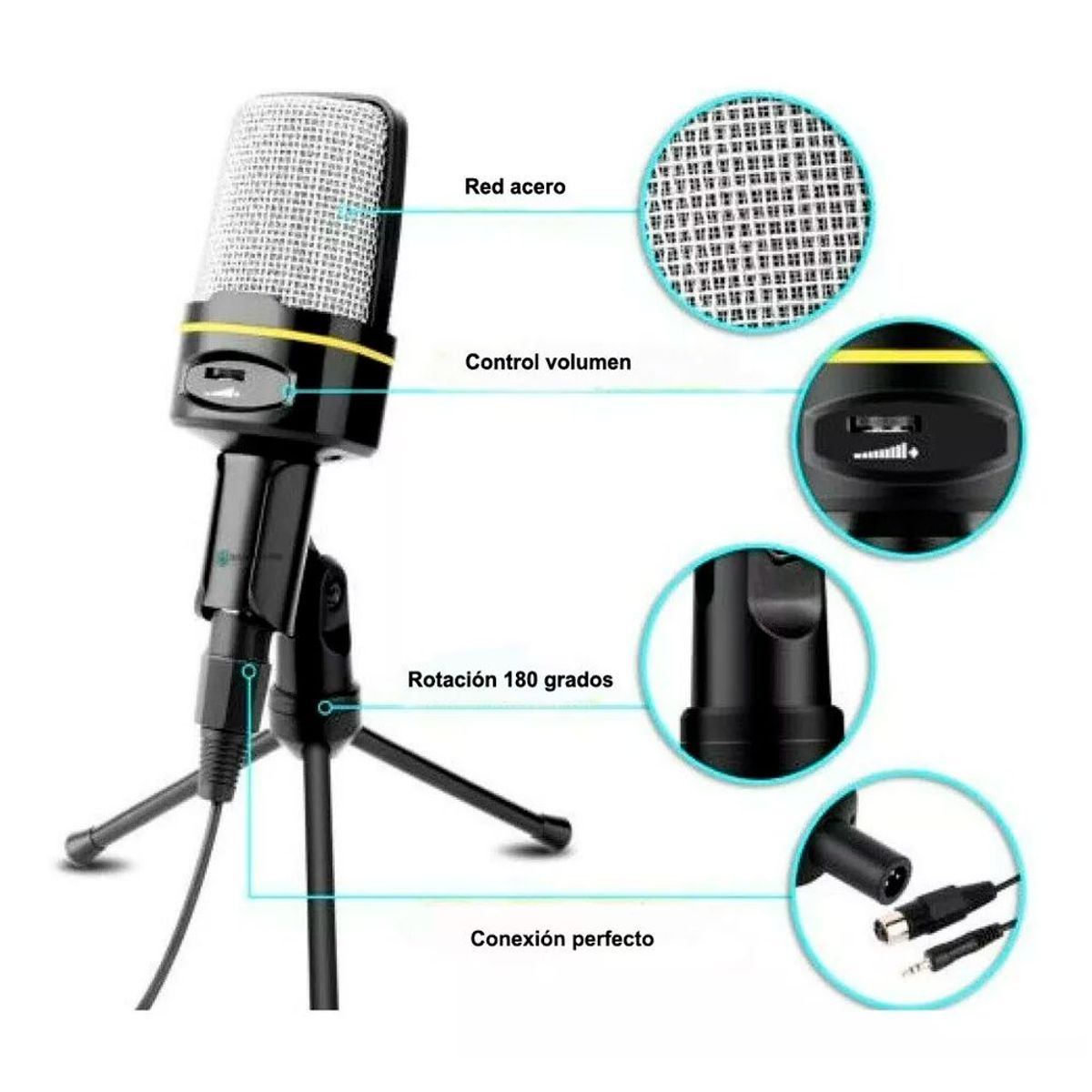 GENERICO - Micrófono Condensador 35mm Mini Trípode para PC