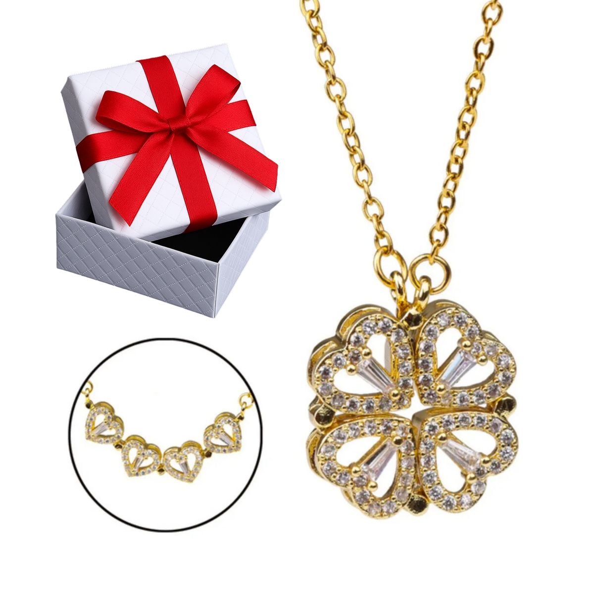 GENERICO - Collar Trébol Cuatro Hojas Forma De Corazón Joyería Dorada