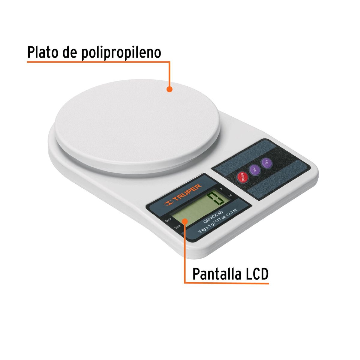 TRUPER - Balanza digital de cocina plástico 5kg mini afilador de cuchillo