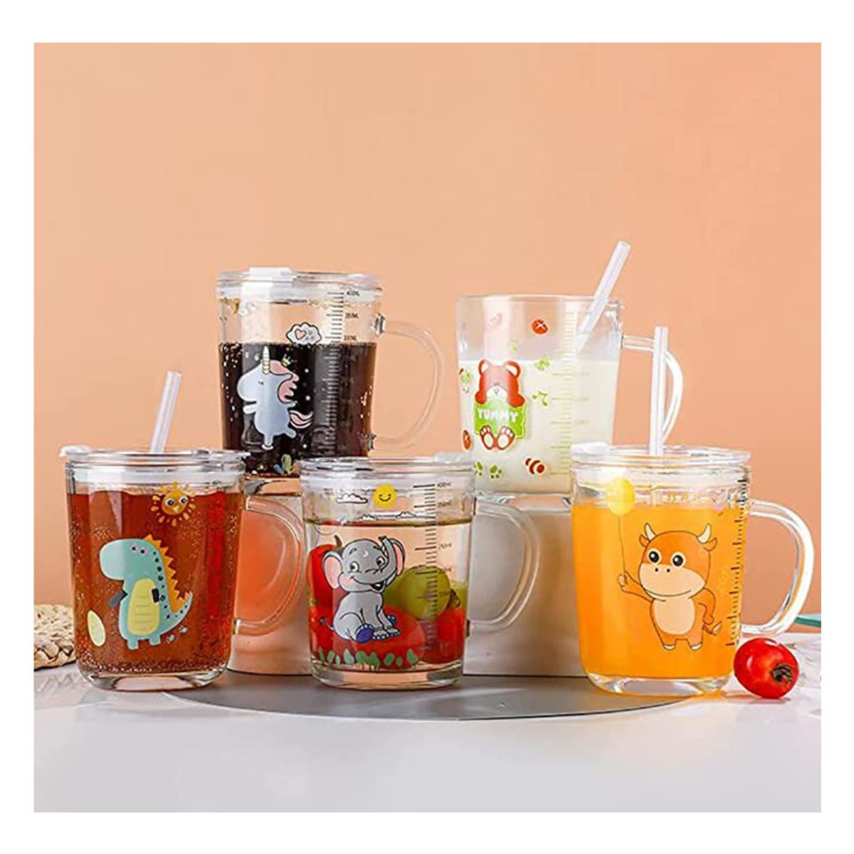 INSPIRA MARKET - Vaso Taza de Vidrio con Sorbete de 400 ml Niños