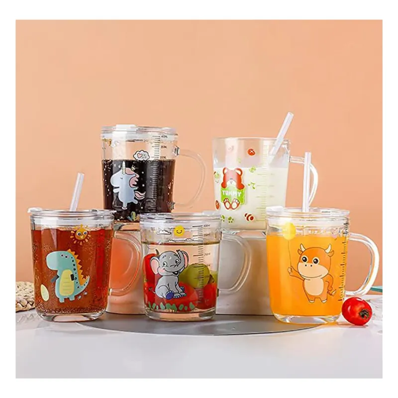 INSPIRA MARKET - Vaso Taza de Vidrio con Sorbete de 400 ml Niños