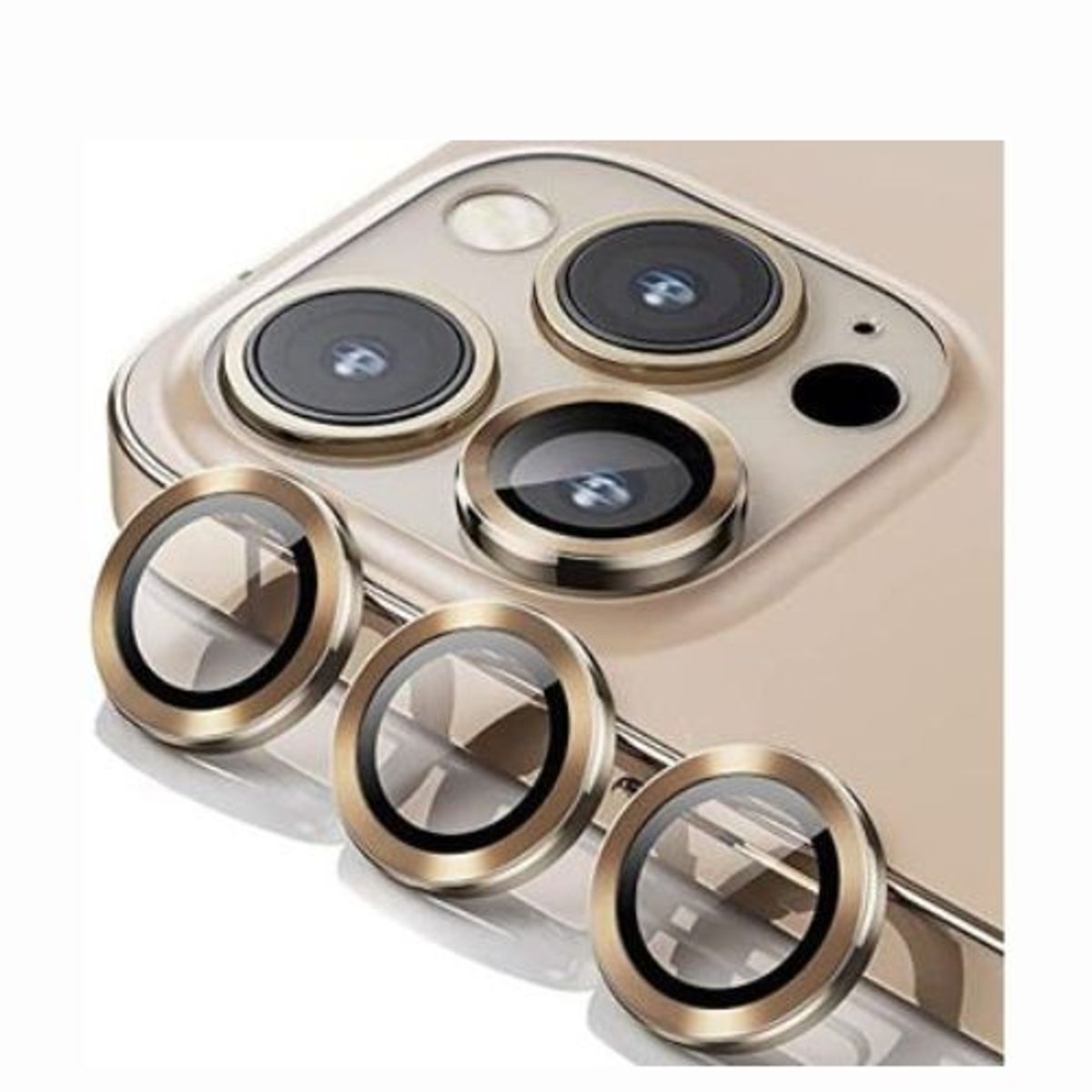 GENERICO - PROTECTOR DE CÁMARA METÁLICO PARA IPHONE 12 MINI - Dorado.