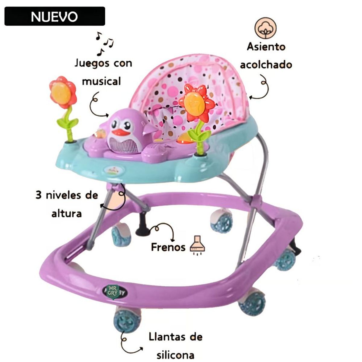 BABY HAPPY - Andador de Bebe Musical Rosadito Pinguinita Princess