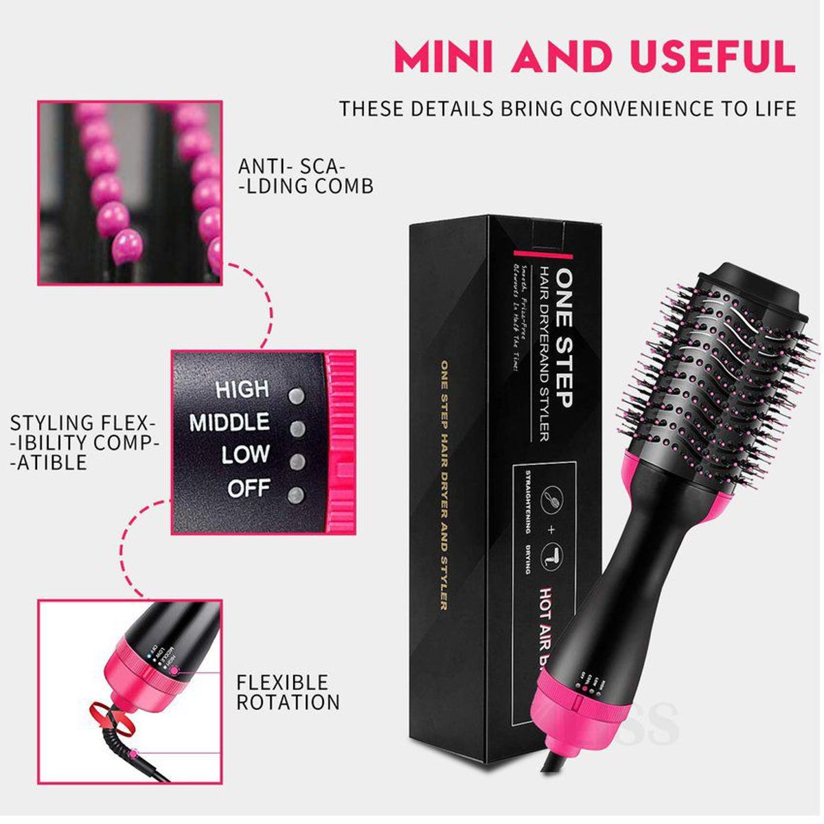 SEISA - Cepillo secador cabello alisador ondulador 3 en 1 multifunción