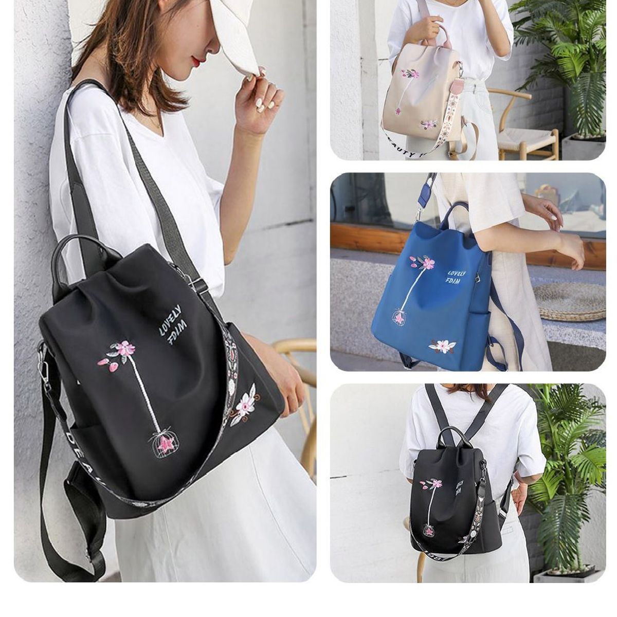 GENERICO - Mochila 3 en 1 Con Bordado Para Mujer, Bolso De Hombro Antirrobo