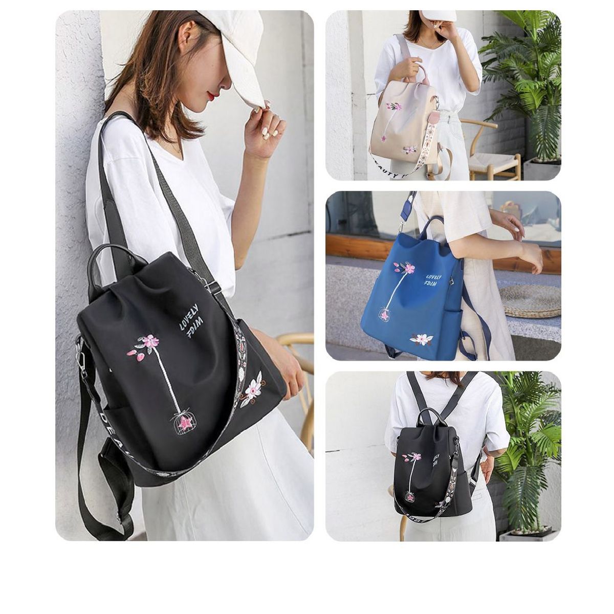 GENERICO - Mochila 3 en 1 Con Bordado Para Mujer, Bolso De Hombro Antirrobo