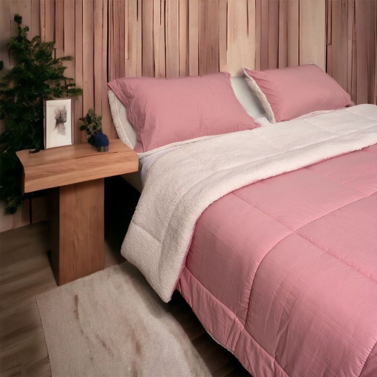 ISATEX HOME - Edredón Sherpa Premium Palo Rosa Queen