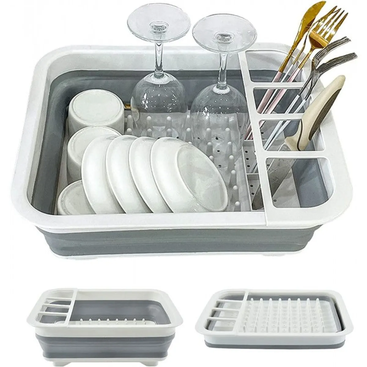 GENERICO - Escurridor Plegable Blanco con Gris platos