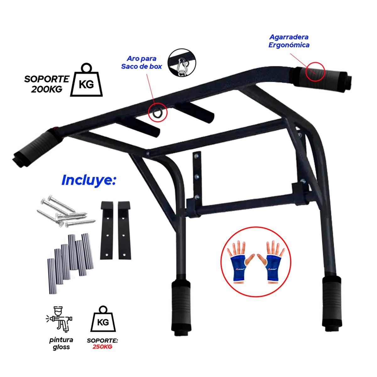 HOLGU - Barra de calistenia y dominadas 2 en 1 + guantes