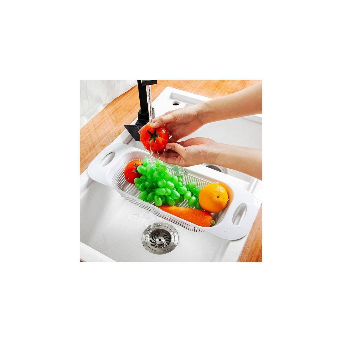 GENERICO - Escurridor retráctil sobre el lavadero frutas verduras vasos cubiertos