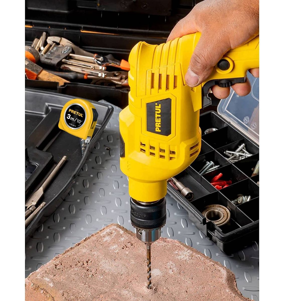PRETUL - Combo taladro rotomartillo set de brocas y wincha  Pretul