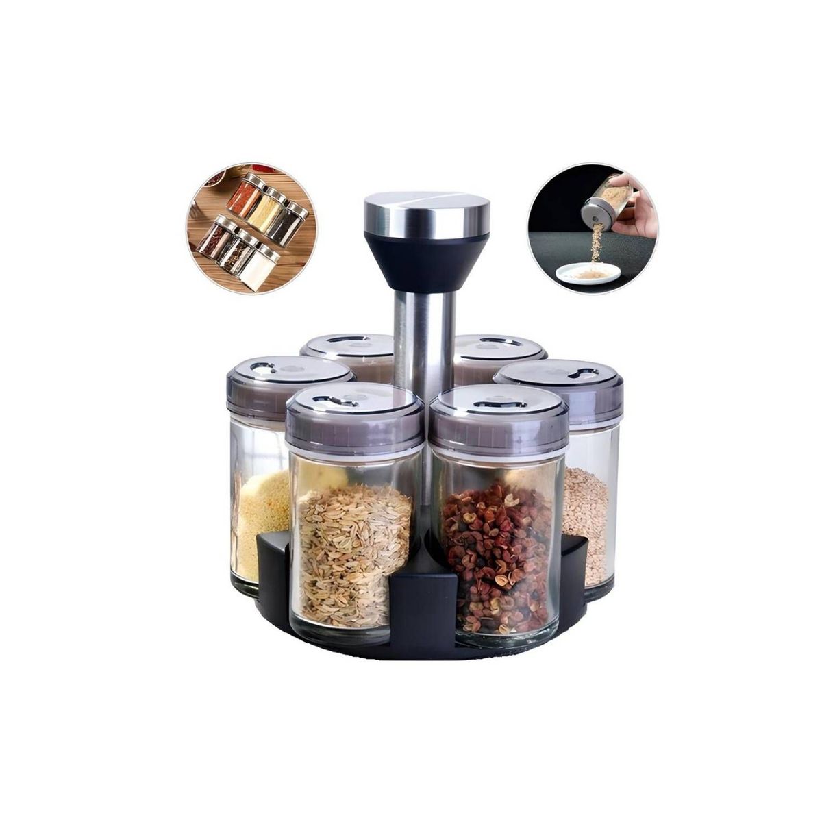 GENERICO - Condimentero Giratorio de Vidrio x6 OT-020