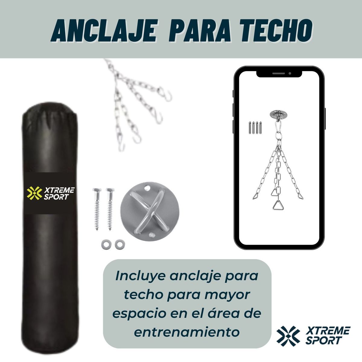 XTREME SPORT - Saco de Boxeo con Cadena y Anclaje de Techo Talla 120 cm