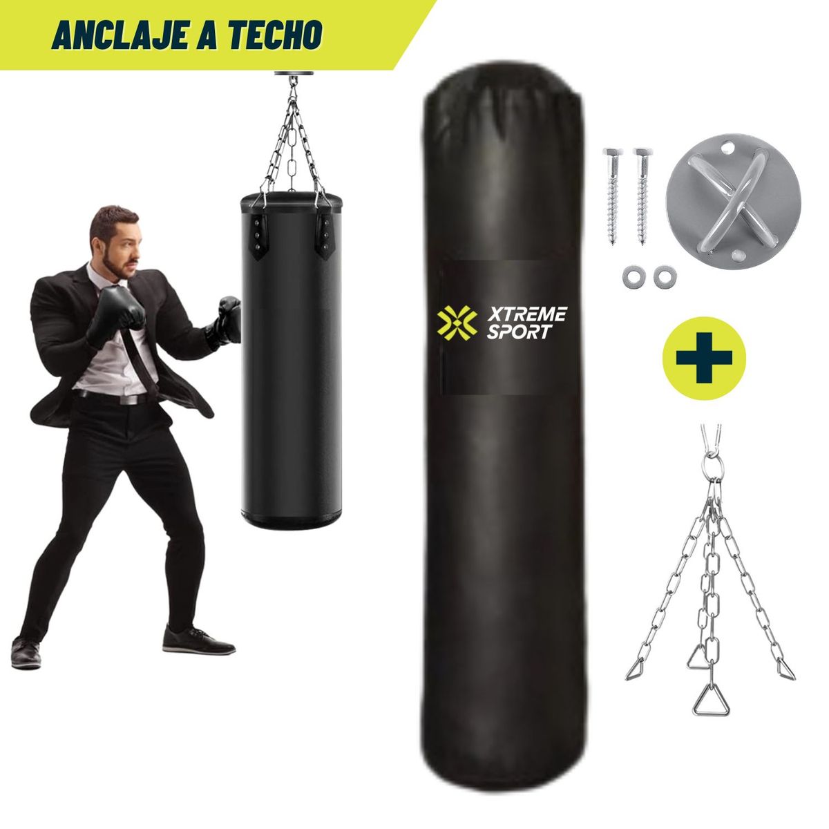 XTREME SPORT - Saco de Boxeo con Cadena y Anclaje de Techo Talla 150 cm