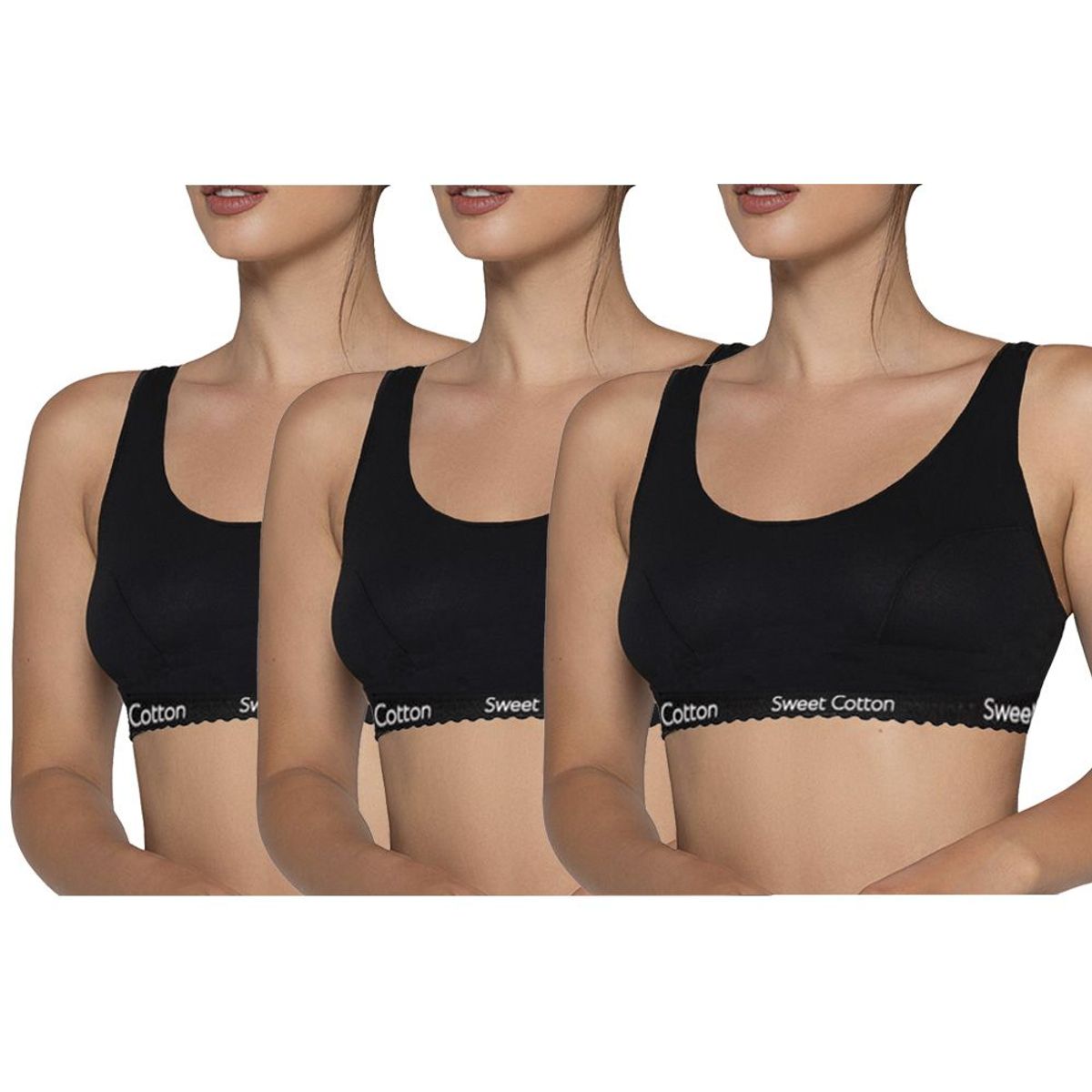 SWEET COTTON - Pack x3 Top Deportivo de Algodón Sweet Cotton Negro