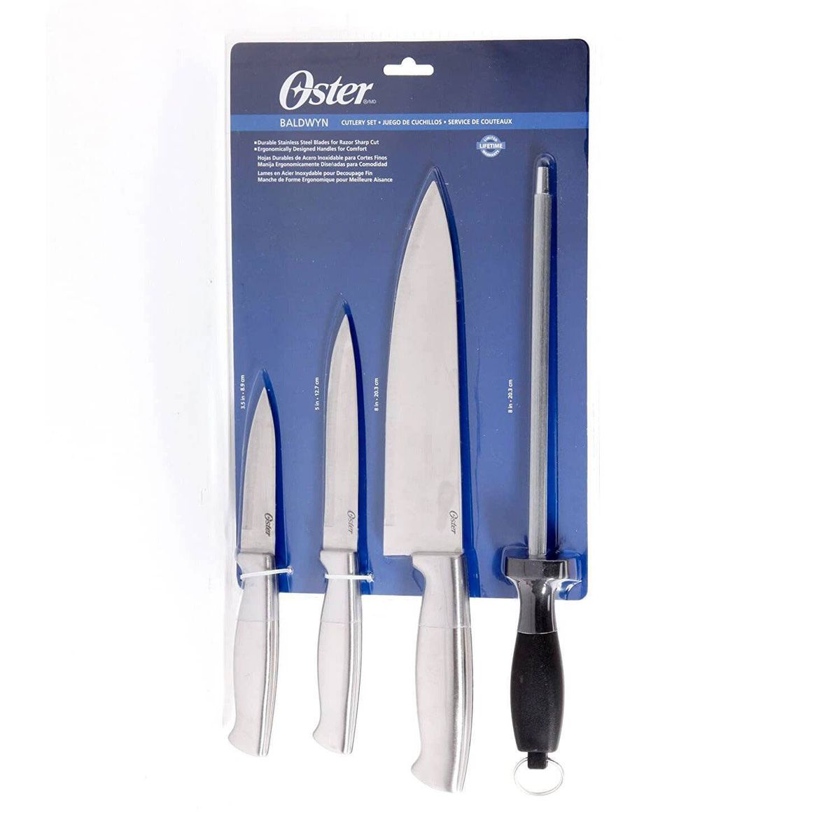 OSTER - Juego de Cuchillos y Afilador BALDWYN Acero 4 piezas