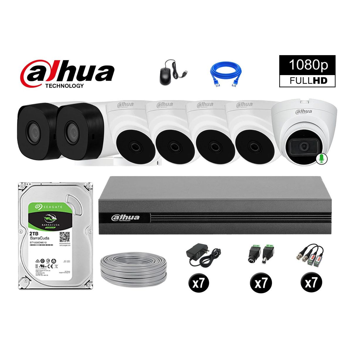 DAHUA - CÁMARAS SEGURIDAD KIT 7 FULL HD 2TB 1 CÁMARA CON AUDIO COMPLETO
