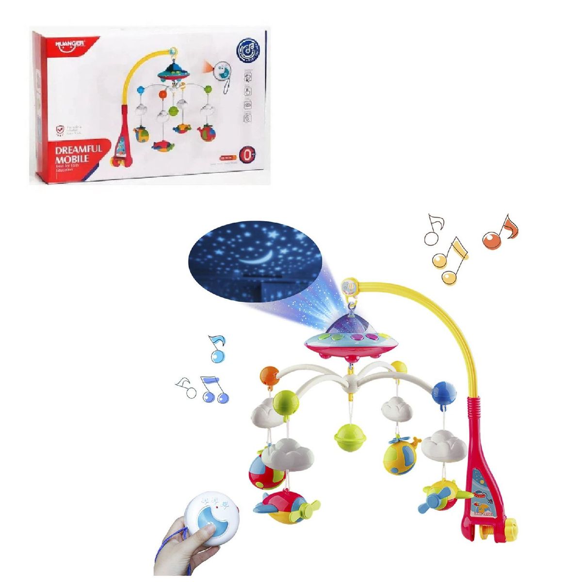 GENERICO - Movil musical para cuna bebe control remoto proyector luces