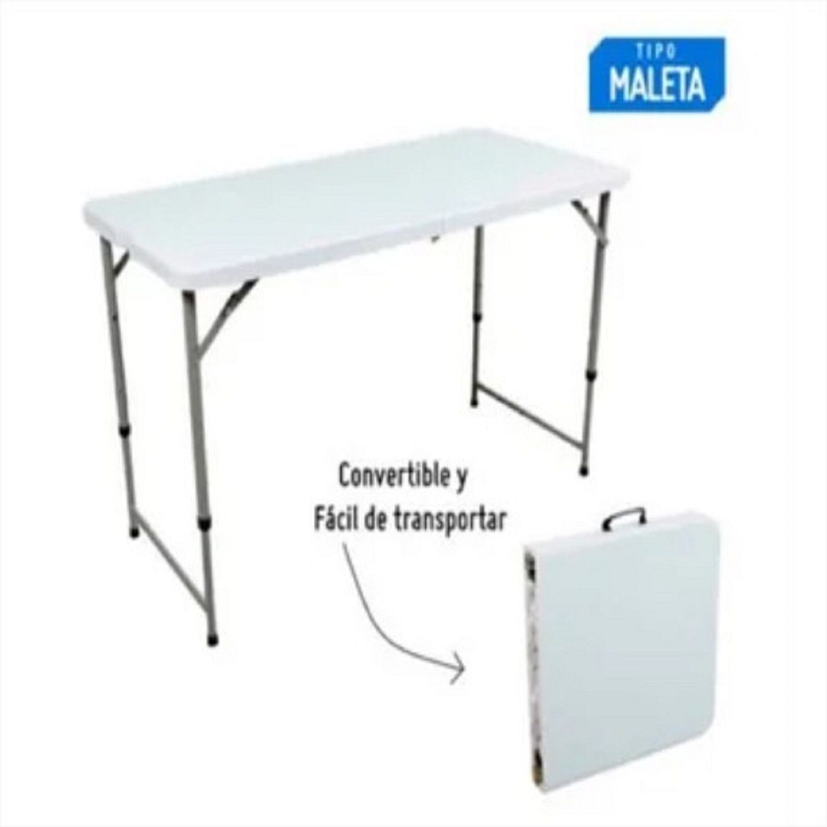 GENERICO - Mesa plegable Camping 121x60x58cm Blanco