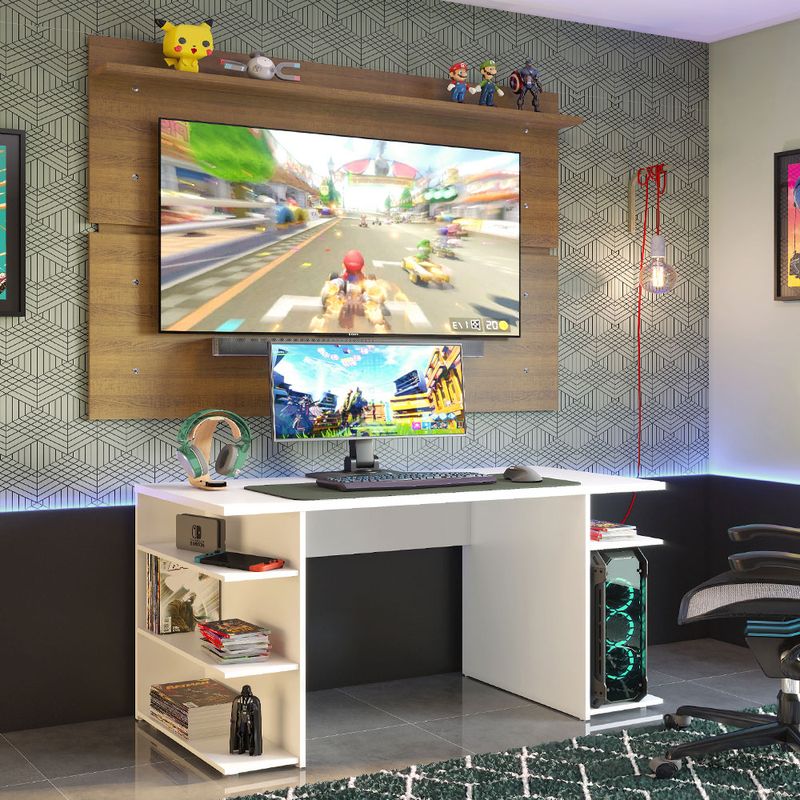 MADESA - Escritorio Gamer Moderno + Panel para TV Hasta 65 Pulgadas