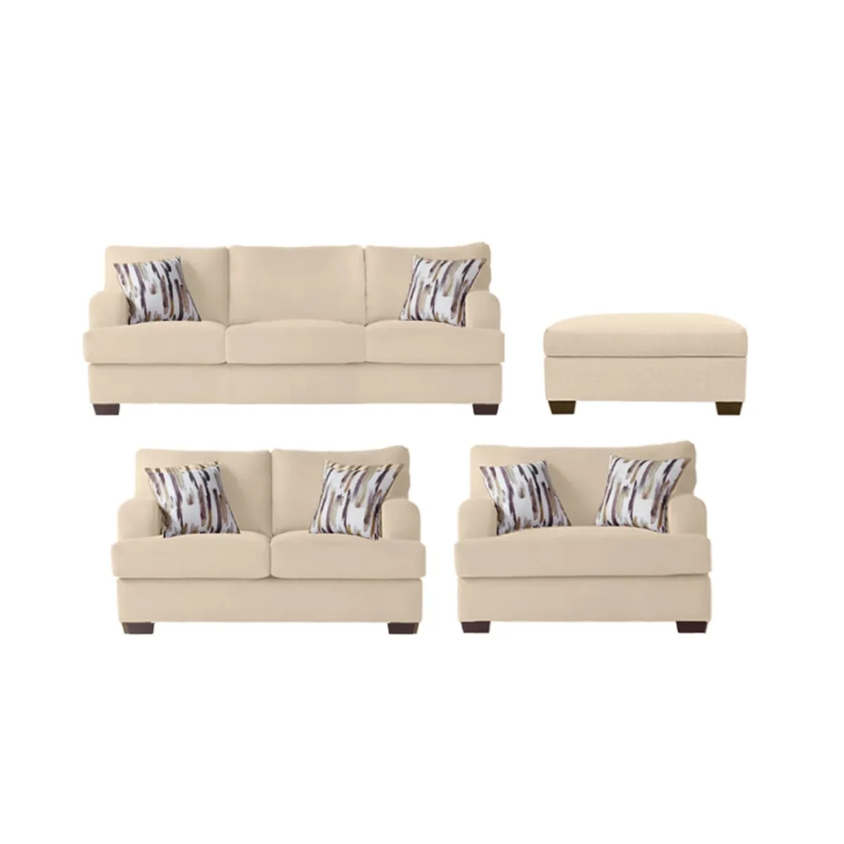 GENERICO - Juego de Sala Athina 3-2-1 Beige Claro + 1 Banqueta