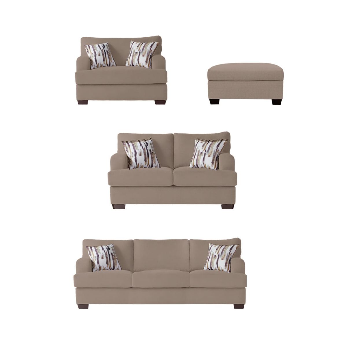 GENERICO - Juego de Sala Athina 3-2-1 Beige Oscuro + 1 Banqueta.