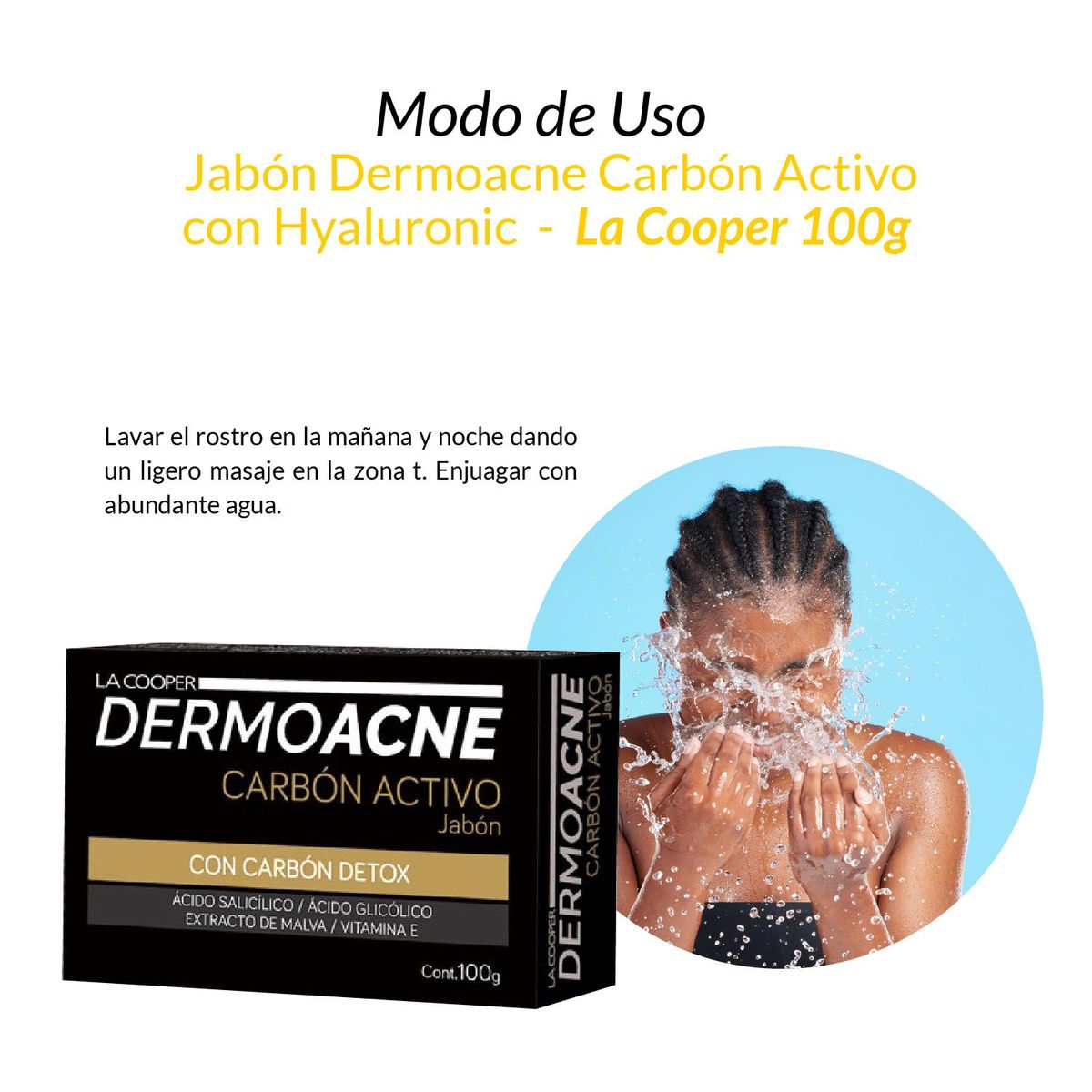 GENERICO - Jabón Dermoacne Carbón Activo con Hyaluronic - La Cooper 100g