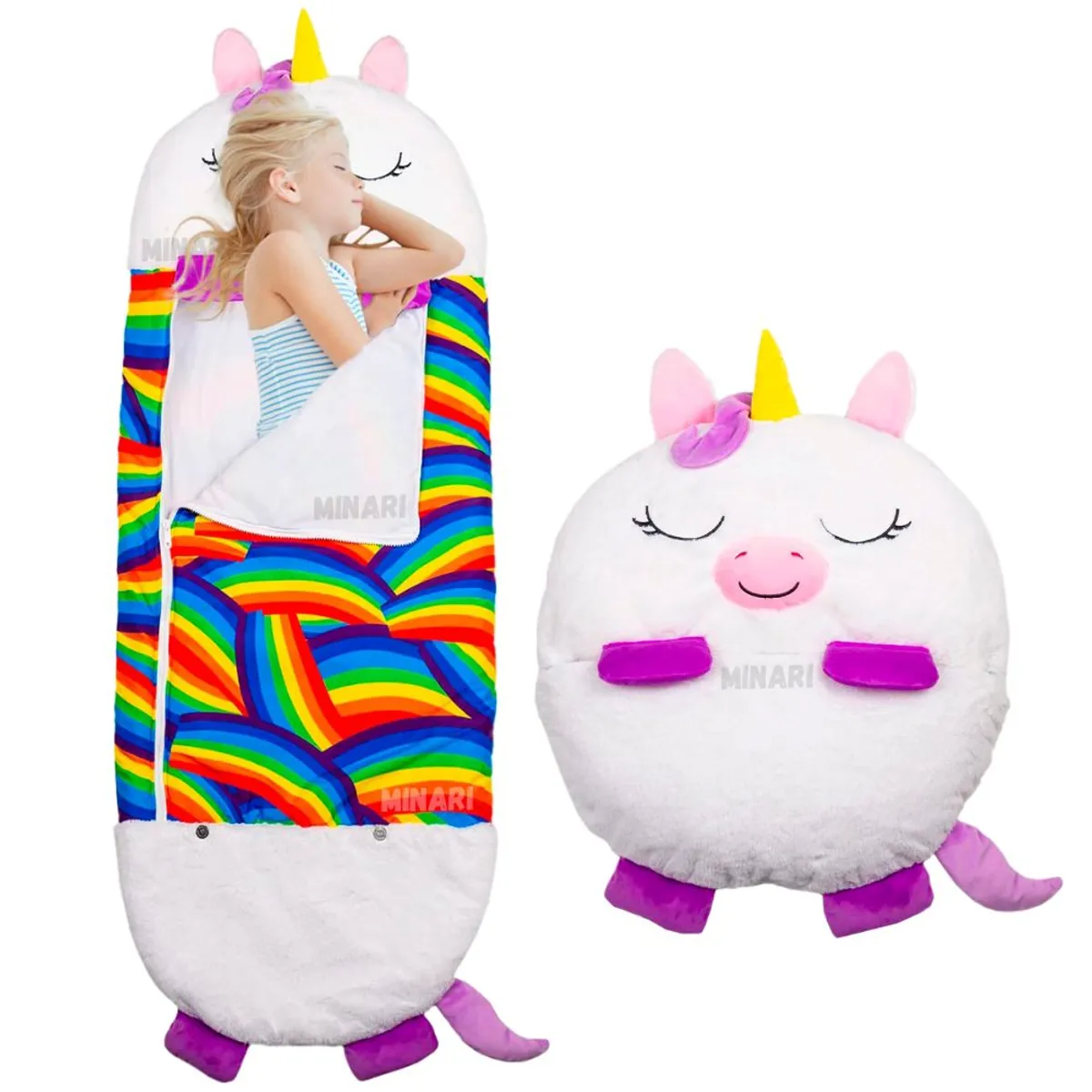 MINARI - Bolsa Saco de Dormir Almohada 2 en 1 para Niños Unicornio BL 73V