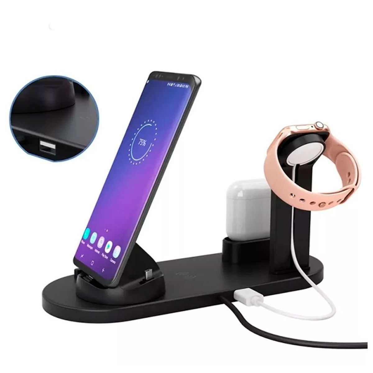 GENERICO - Cargador Inalámbrica Base Estación Carga  4 en 1 Celular SmartWatch